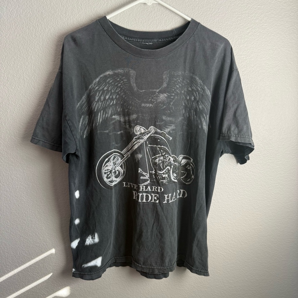 Motorcycle Vintage T-Shirt - Live Hard Ride Hard Graphic - Black